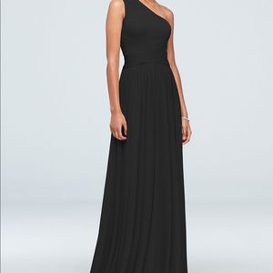 One-Shoulder Mesh Bridesmaid Dress w/ Full Skirt